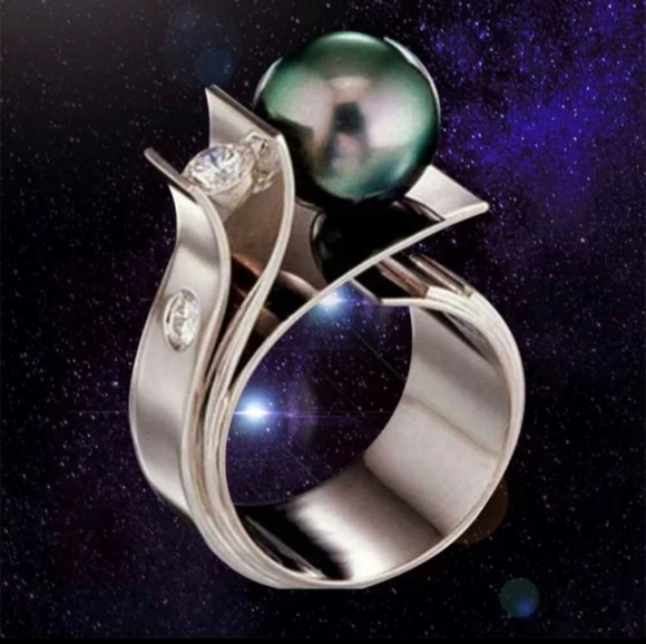 🎀925 Olive Green Pearl Ring - Picture 6 of 6